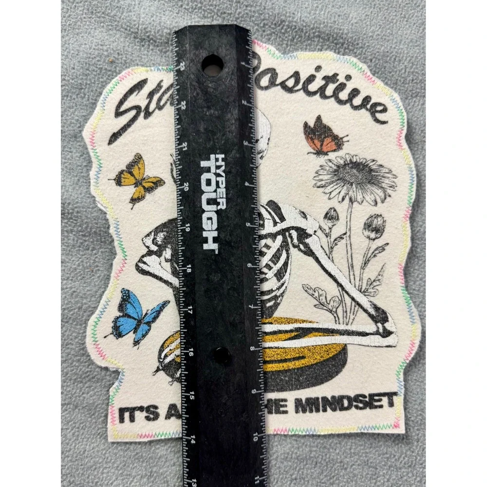 Stay Positive‎ Skeleton Iron On Patch Upcycled T-Shirt One of One Large 9in
